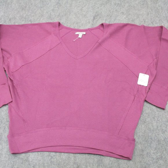 Free People Thermal Womens Small Mulberry Santa Clara Shirt Top V Neck NEW - Picture 2 of 11